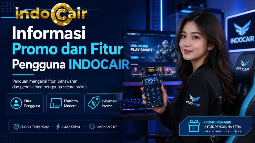 Pengguna membaca informasi promo dan fitur akun INDOCAIR secara cermat