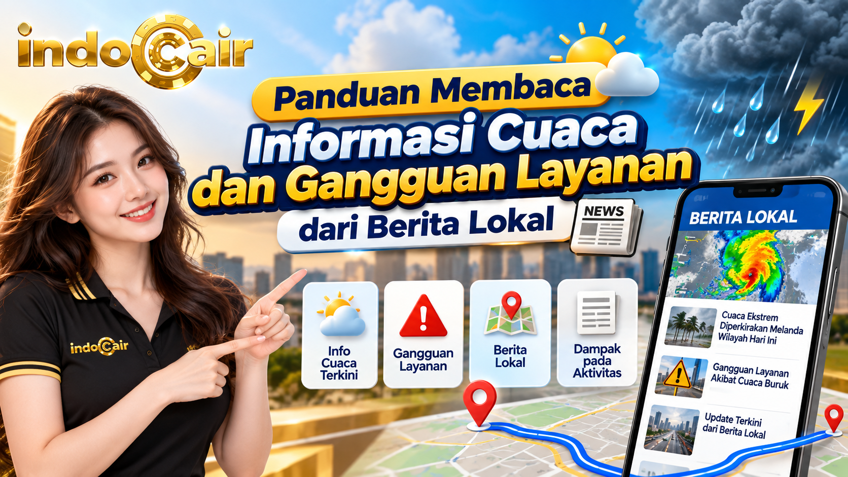 Pembaca memeriksa berita lokal tentang cuaca dan gangguan layanan